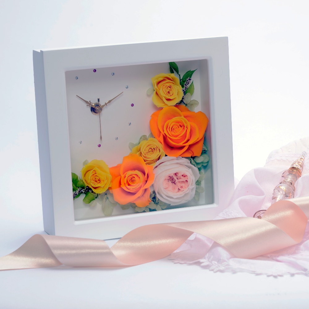 Flower Clock プリザーブドフラワー・花の時計・マンゴーオレンジ 